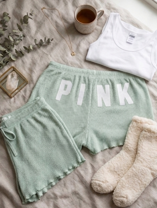 PINK Victoria's Secret Other - Victoria’s Secret PINK Mint Green Waffle Knit Sleep Shorts